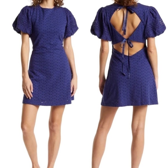 𝅺NWT FREE PEOPLE Apricot Rose Mini Dress Navy Small - Picture 2 of 11